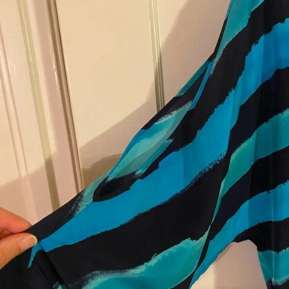 Striped Blue and Black Women's Dress - Picture 3 of 4